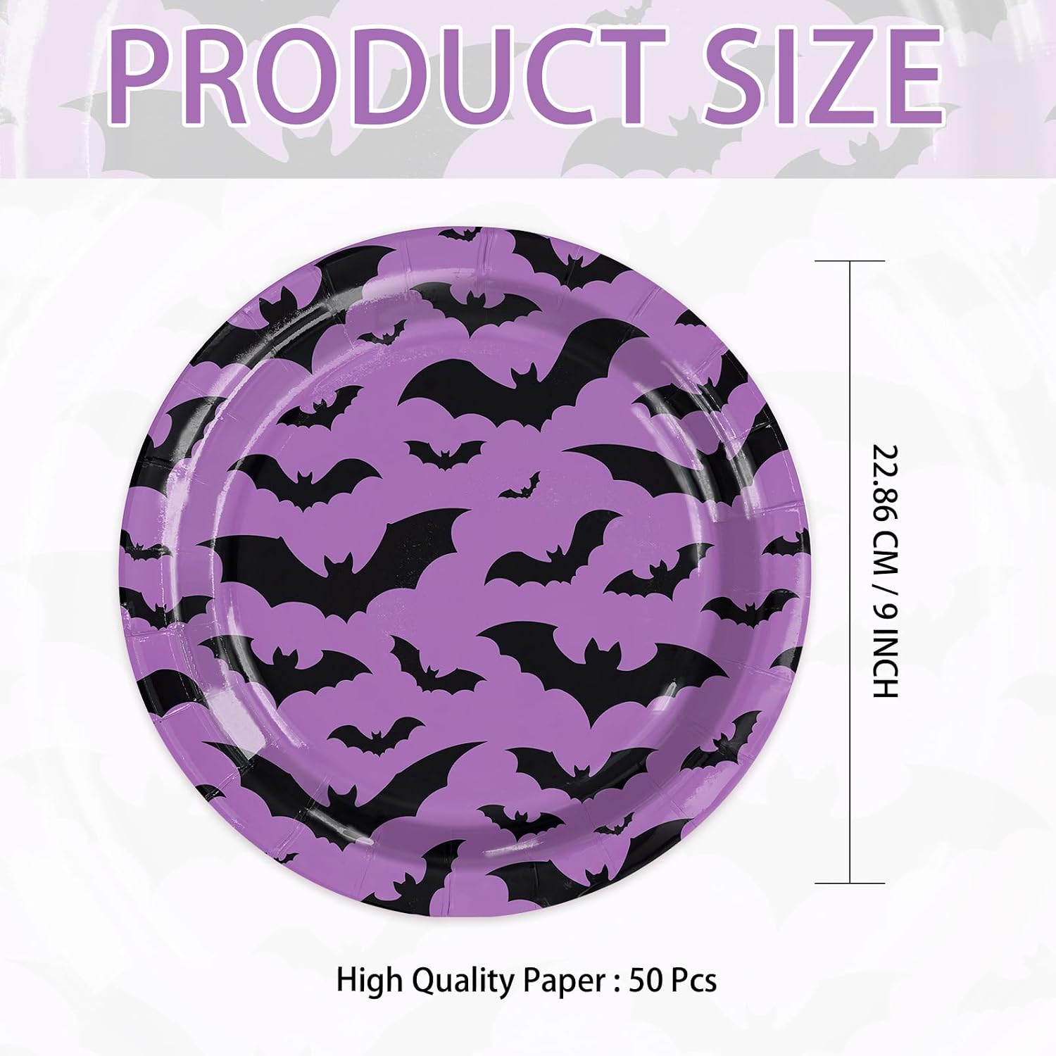 Product size of the 7 inch purple bat paper plates