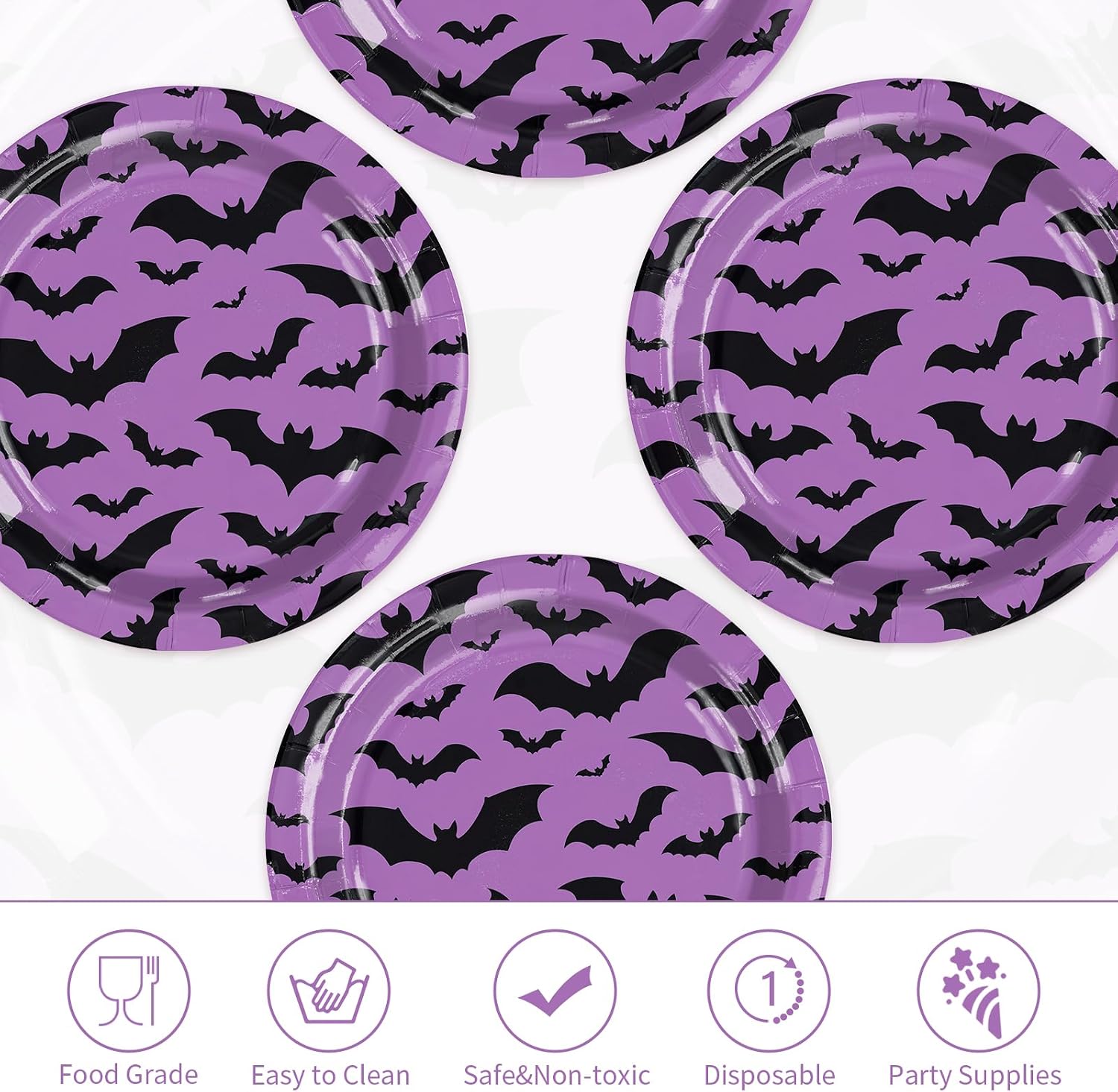 Four purple bat plates showing the heavyweight paper quality