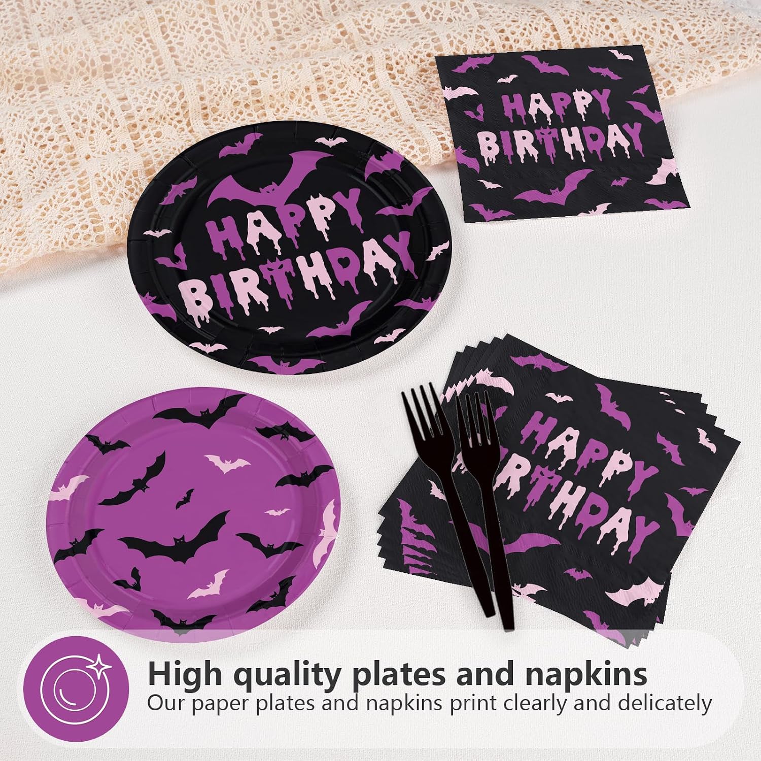 Close up of the bat and HAPPY BIRTHDAY plate design