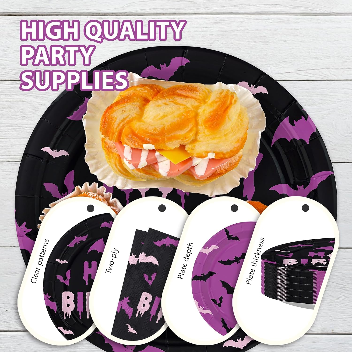 Halloween birthday table styled with the bat set