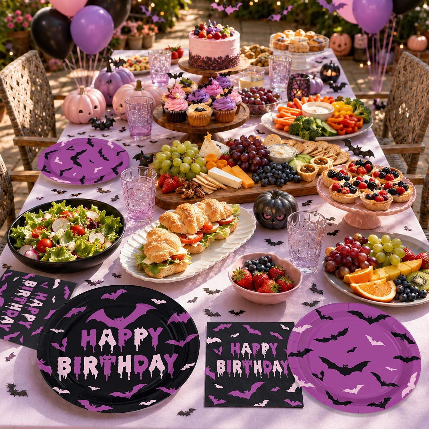 Party scene using the purple bat tableware