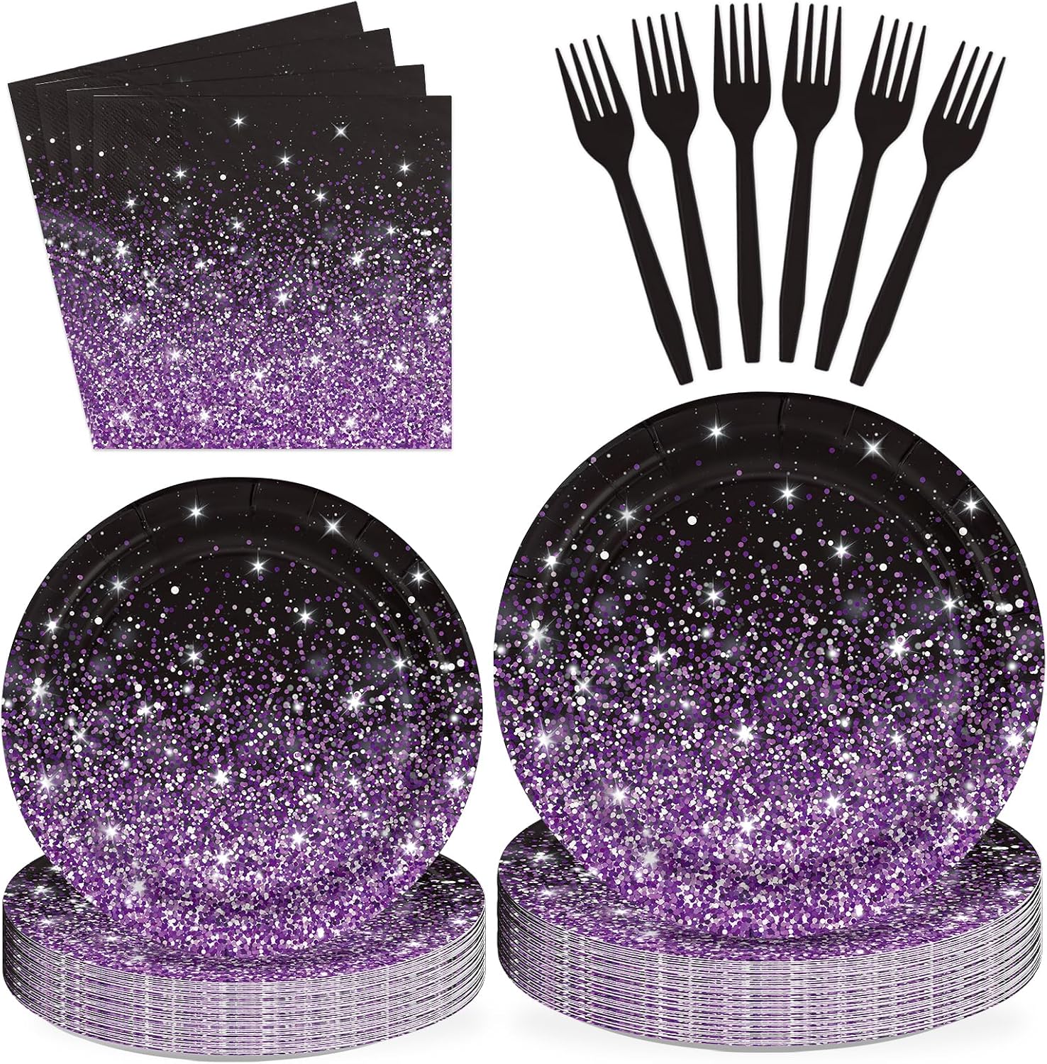 96Pcs purple and black glitter gradient party set