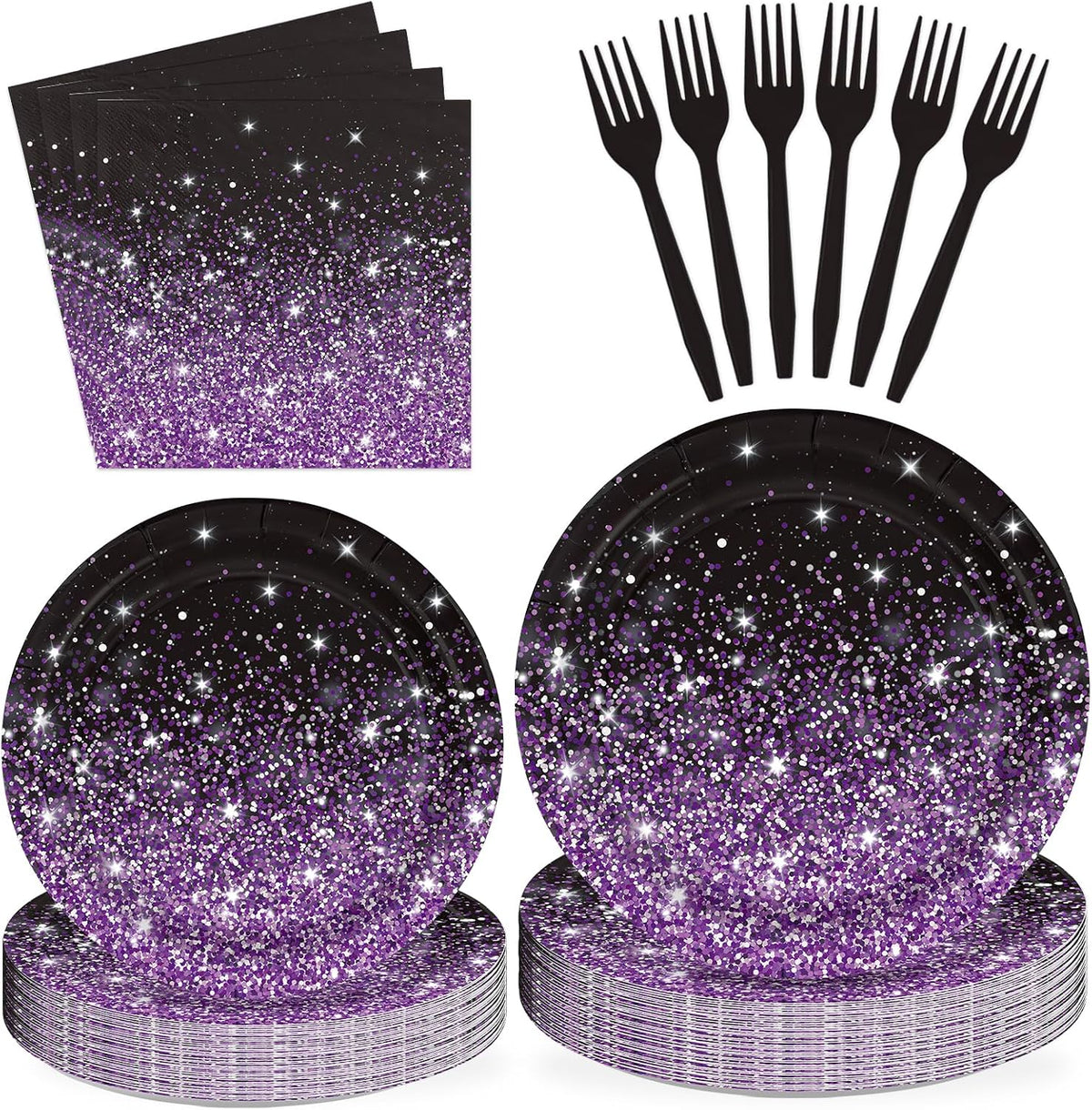 96Pcs purple and black glitter gradient party set