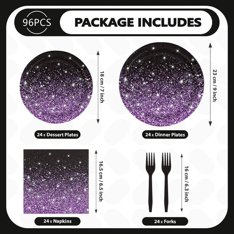 Stack of black to purple ombre party plates