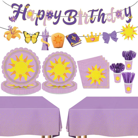171Pcs Purple Sun Princess Birthday Party Supplies Serves 24 - Grencian