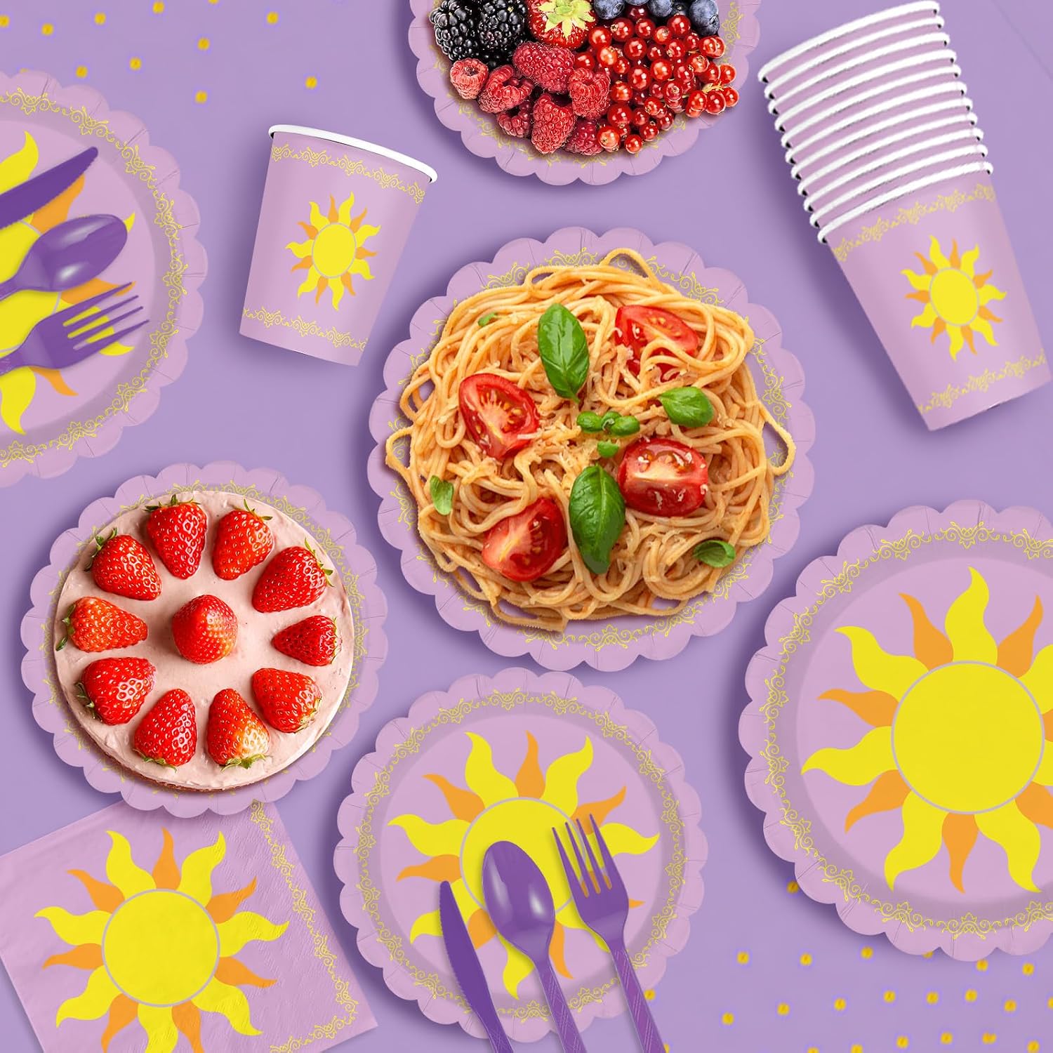 171Pcs Purple Sun Princess Birthday Party Supplies Serves 24 - Grencian