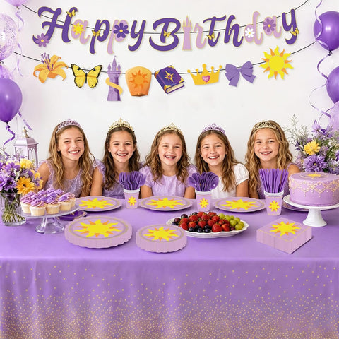 171Pcs Purple Sun Princess Birthday Party Supplies Serves 24 - Grencian