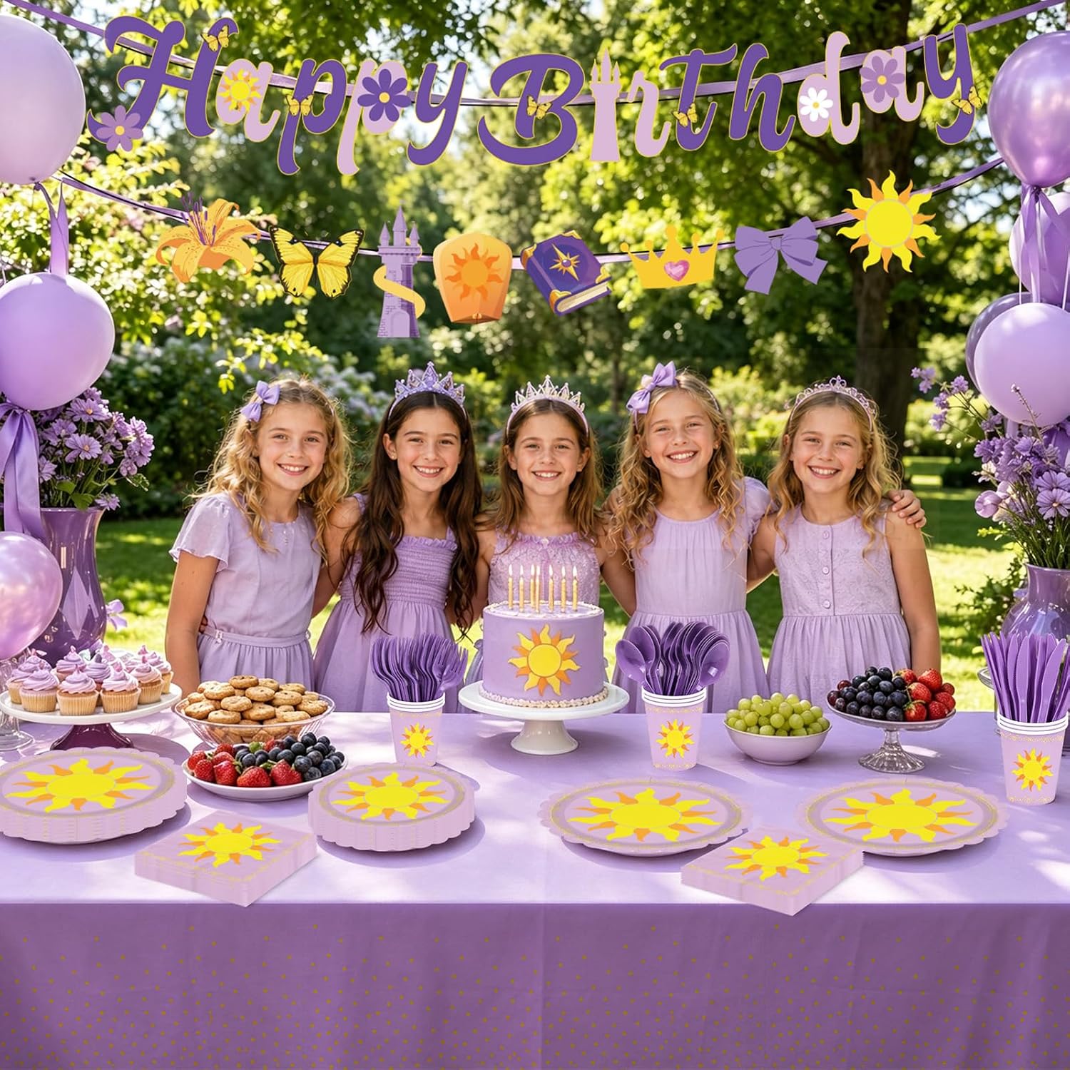 171Pcs Purple Sun Princess Birthday Party Supplies Serves 24 - Grencian