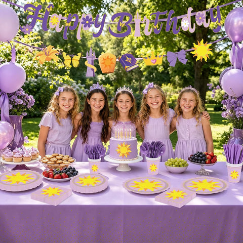 171Pcs Purple Sun Princess Birthday Party Supplies Serves 24 - Grencian
