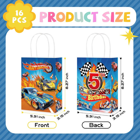 Racing car paper gift bag with handles and checkered flag design