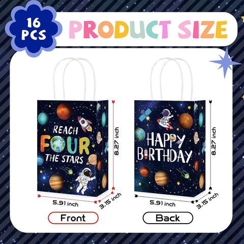 Space 4th birthday favor bag with planet and astronaut design