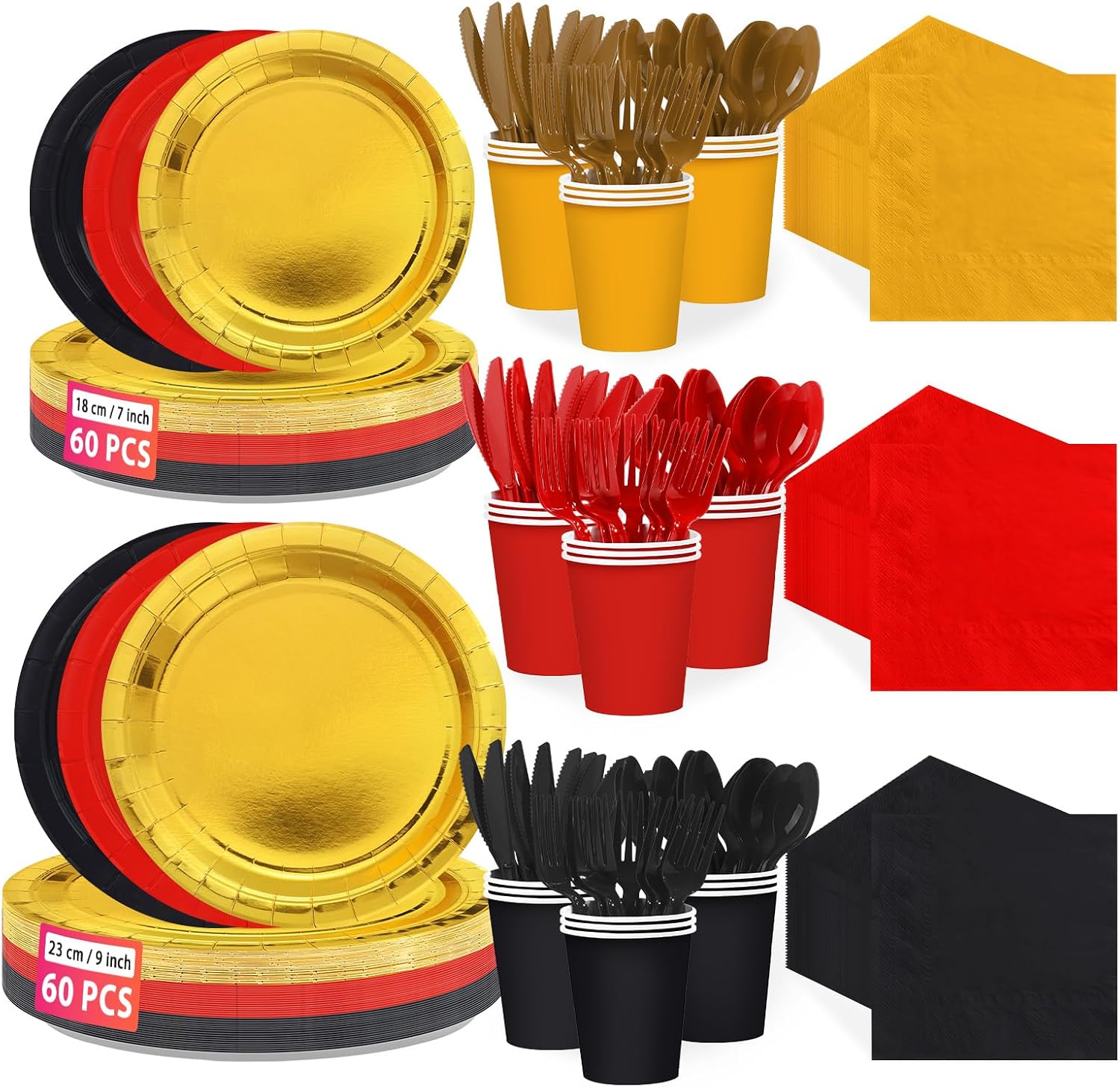 Grencian 168Pcs red black gold Halloween tableware set