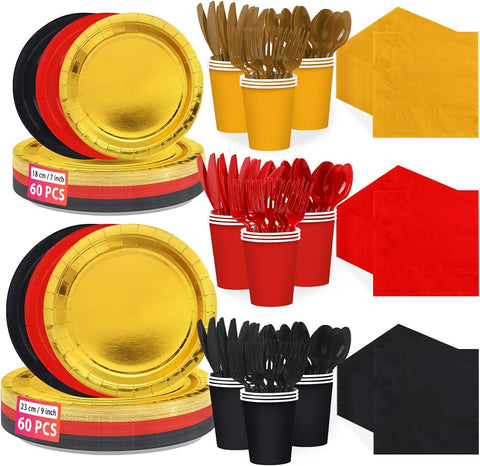 Grencian 168Pcs red black gold Halloween tableware set