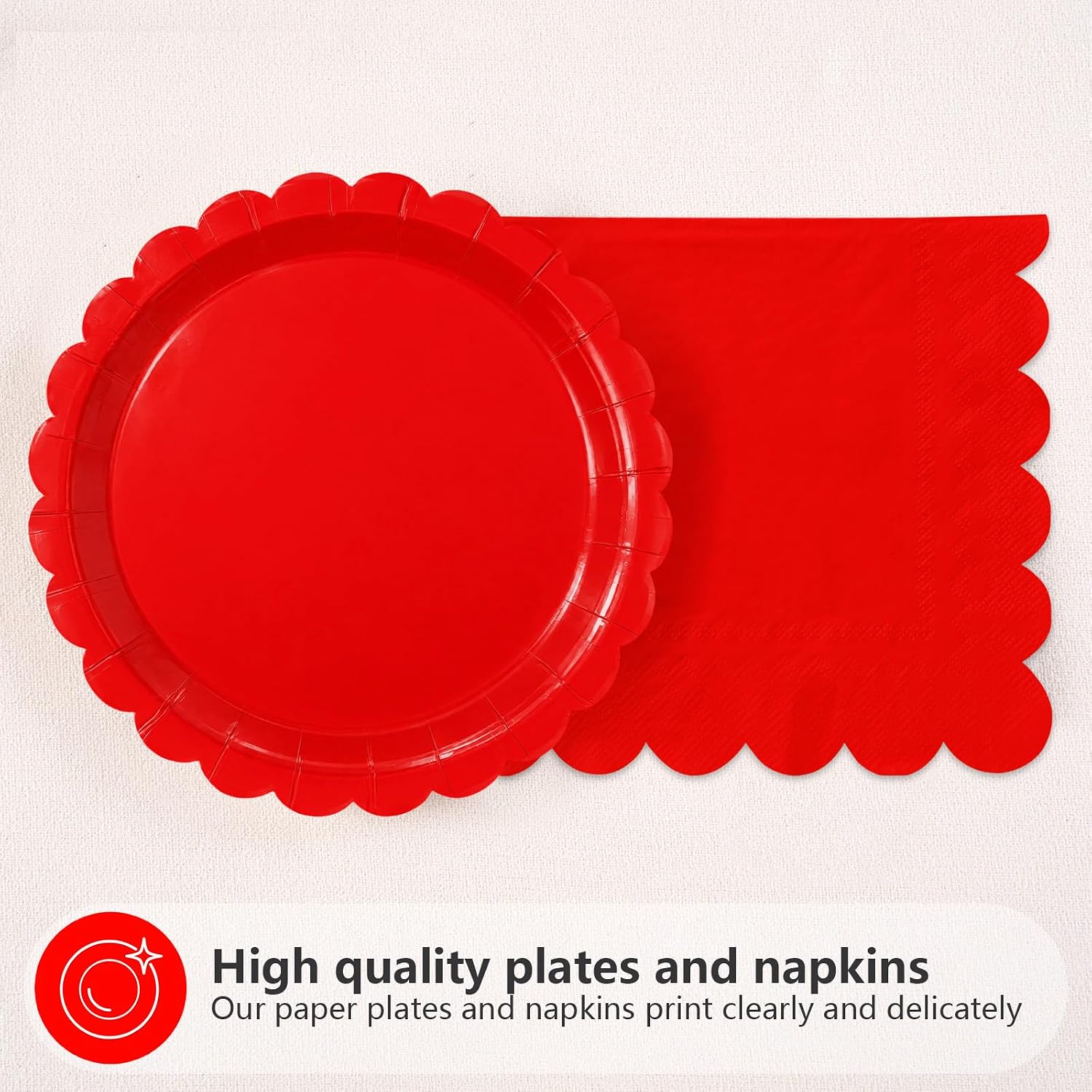 48Pcs Red and Black Scalloped Plates and Napkins Serves 24 - Grencian