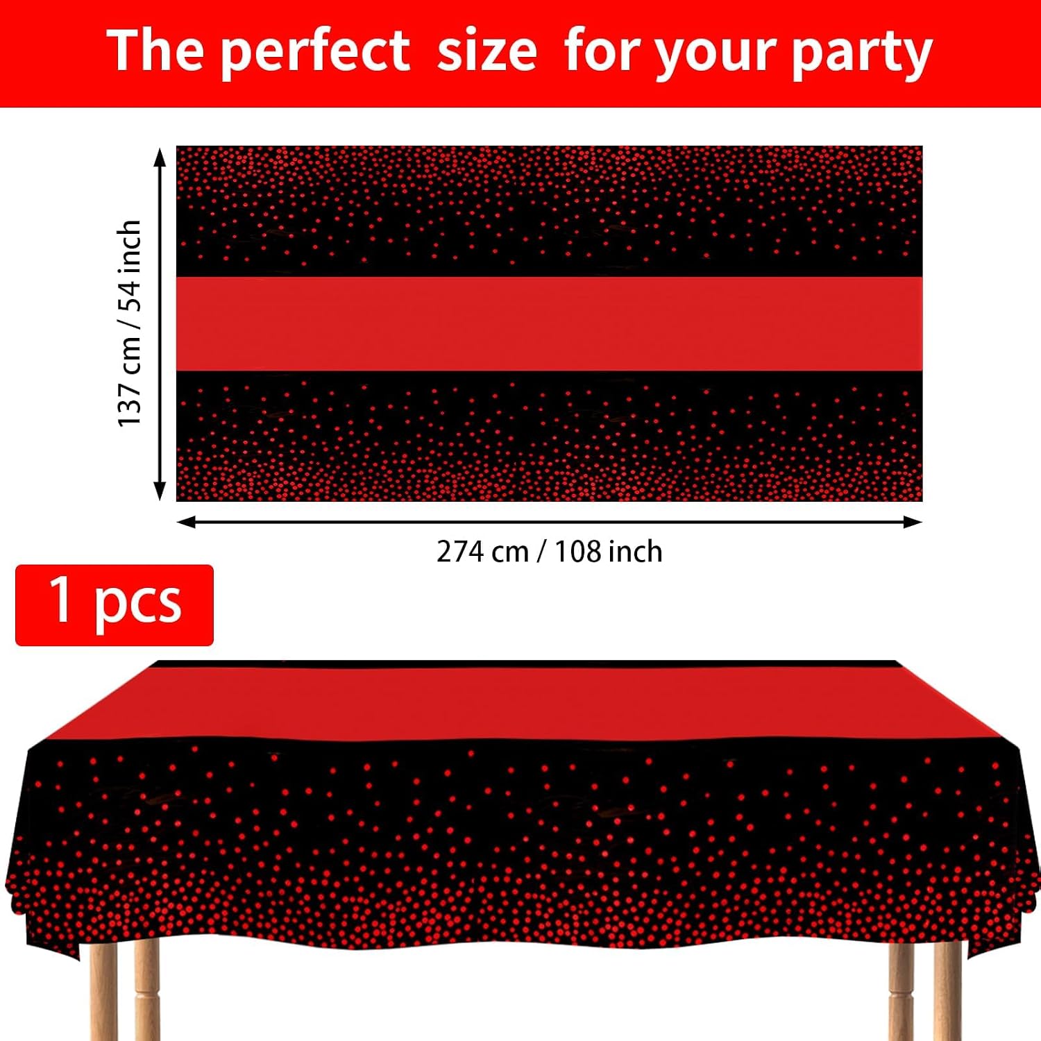 49Pcs Red and Black Plates Napkins and Tablecloth Serves 24 - Grencian