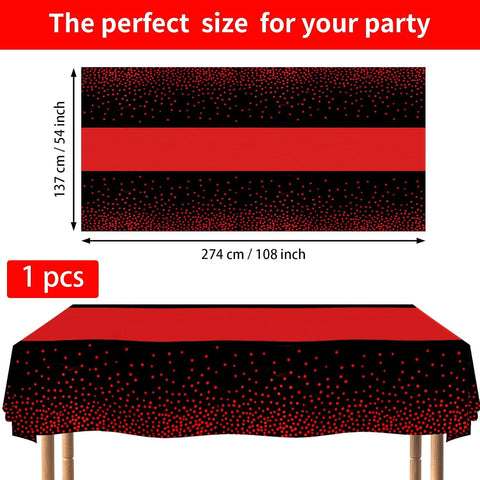 49Pcs Red and Black Plates Napkins and Tablecloth Serves 24 - Grencian