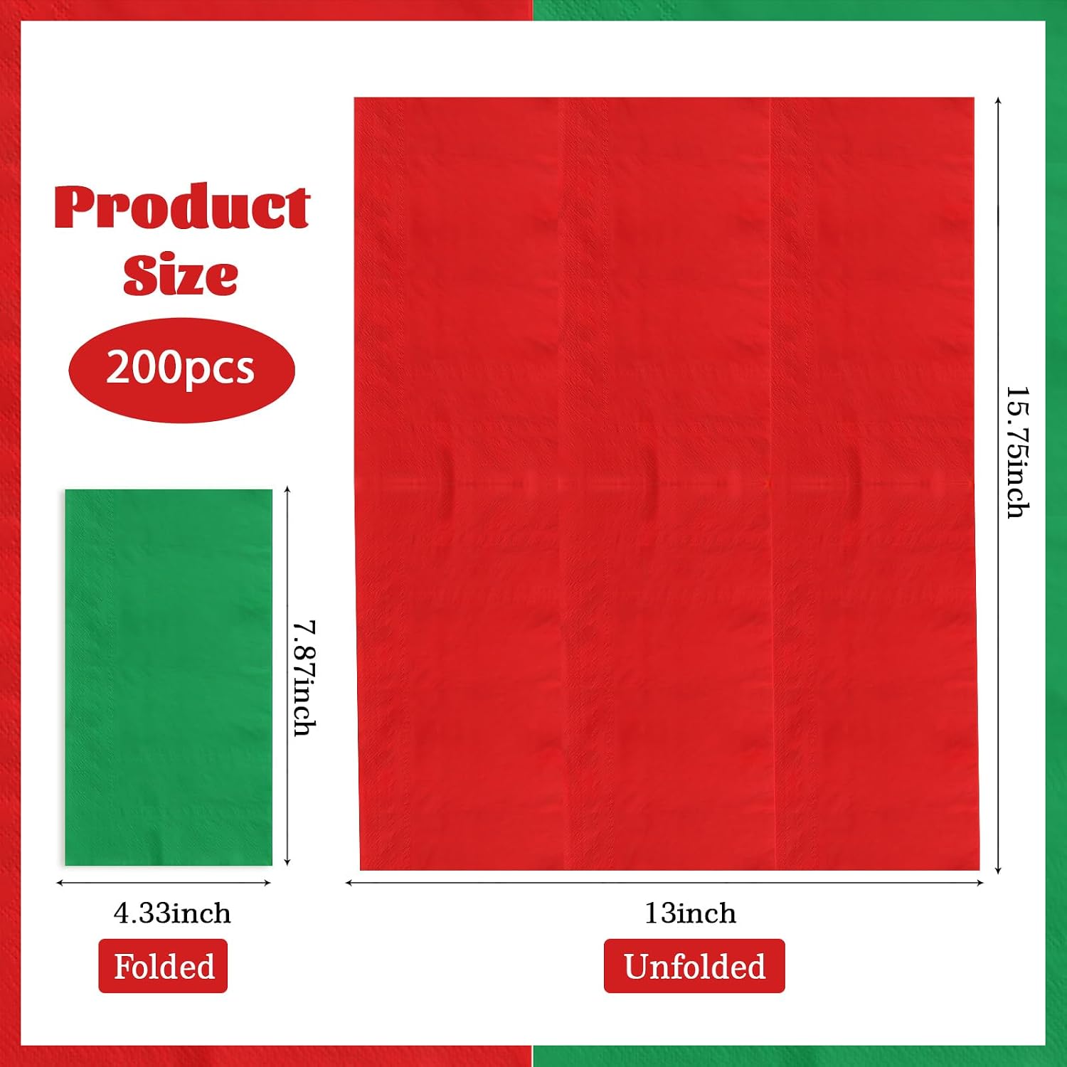 Grencian 200Pcs Red and Green Paper Napkins 3 Ply - Grencian