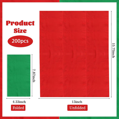 Grencian 200Pcs Red and Green Paper Napkins 3 Ply - Grencian