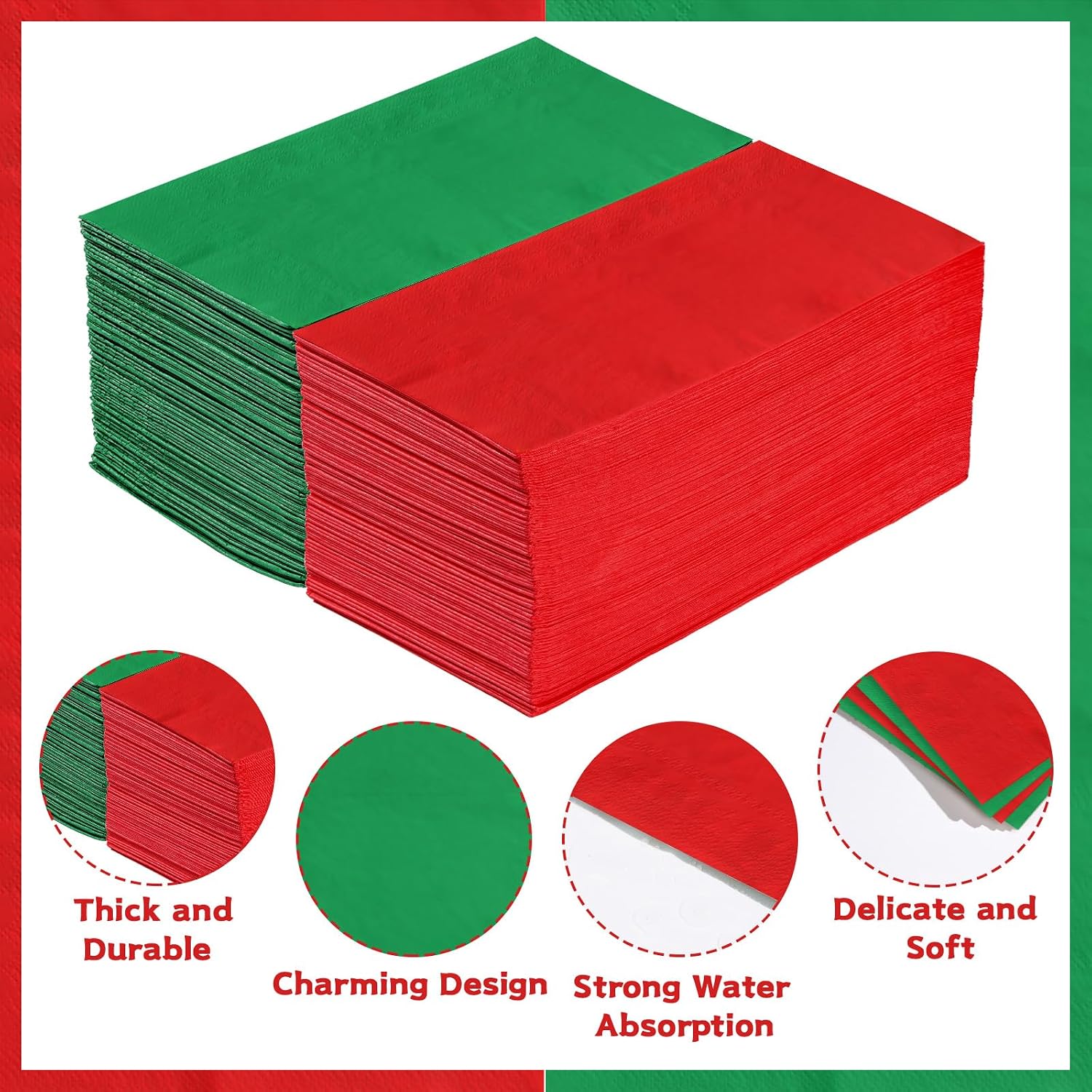 Grencian 200Pcs Red and Green Paper Napkins 3 Ply - Grencian