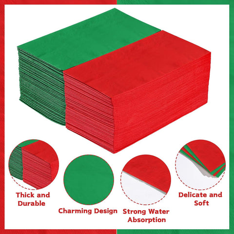 Grencian 200Pcs Red and Green Paper Napkins 3 Ply - Grencian