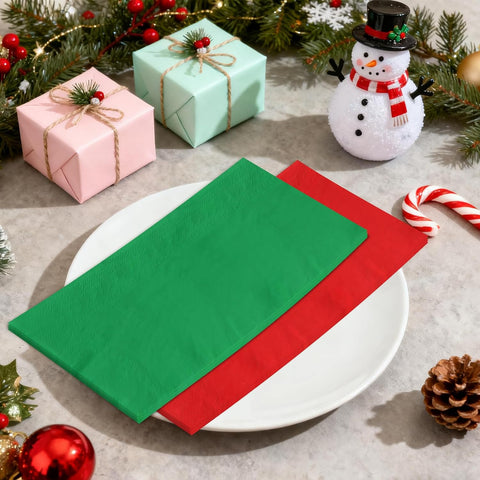 Grencian 200Pcs Red and Green Paper Napkins 3 Ply - Grencian