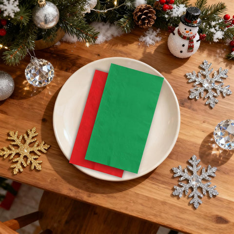 Grencian 200Pcs Red and Green Paper Napkins 3 Ply - Grencian