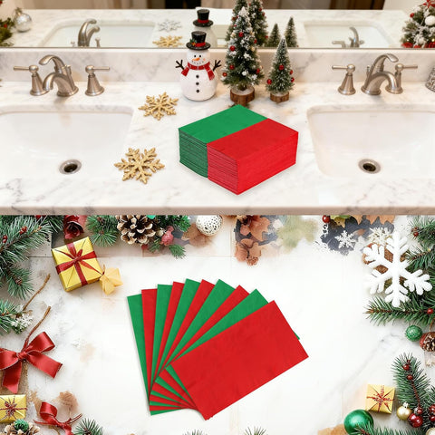 Grencian 200Pcs Red and Green Paper Napkins 3 Ply - Grencian