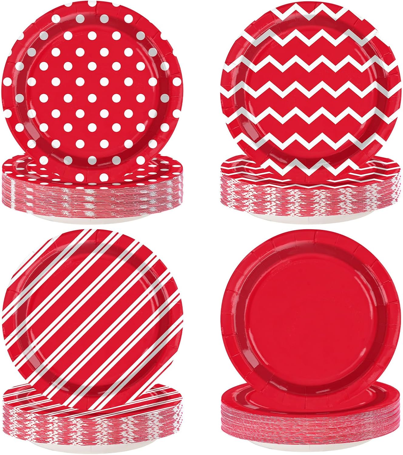 60Pcs Red and White Paper Plates 9 Inch 4 Patterns - Grencian