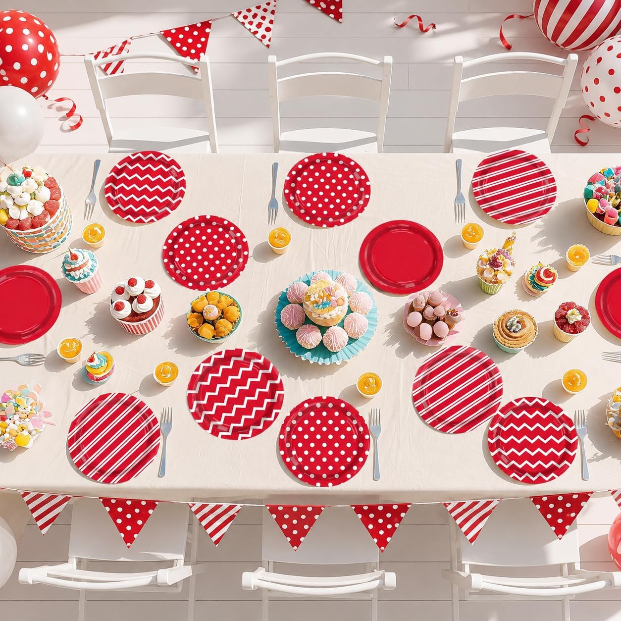 60Pcs Red and White Paper Plates 9 Inch 4 Patterns - Grencian