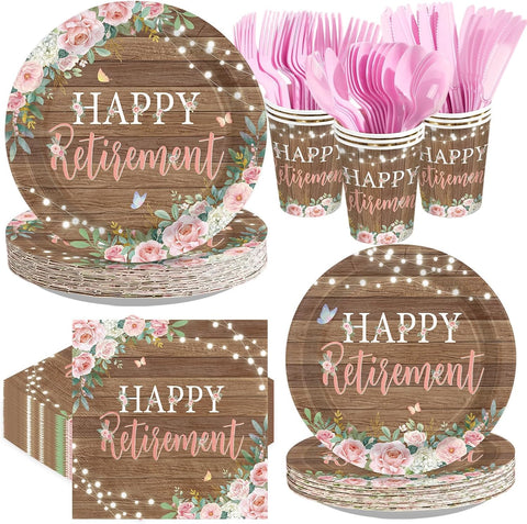Greencian 168-piece rustic floral retirement party supplies with farewell tableware