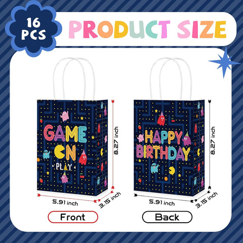 Game On paper gift bag with handles and pixel art design