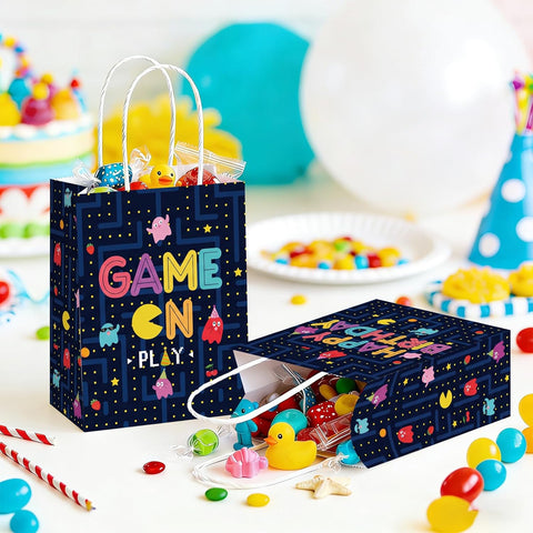 Lifestyle shot of gaming goodie bags filled with candy and gifts