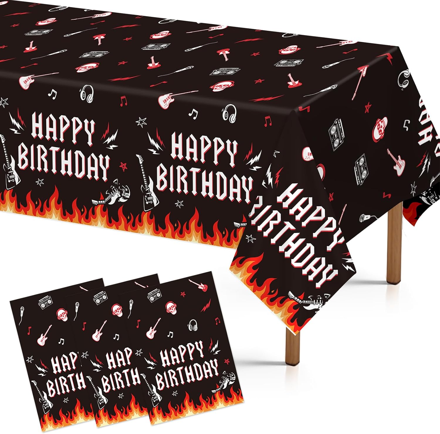 Grencian 3-piece rock and roll birthday tablecloth set with Born to Rock design