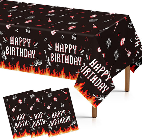 Grencian 3-piece rock and roll birthday tablecloth set with Born to Rock design