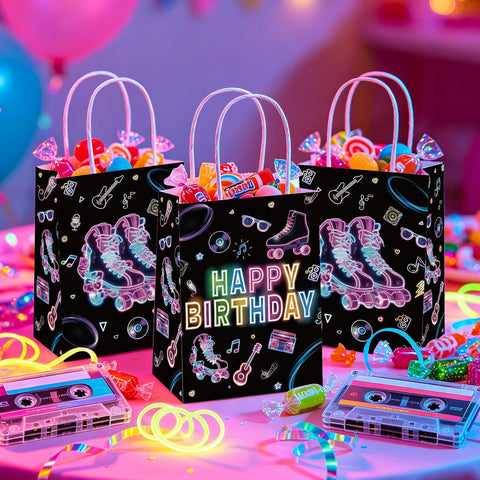 16Pcs Roller Skating Birthday Goodie Bags Neon 80s - Grencian