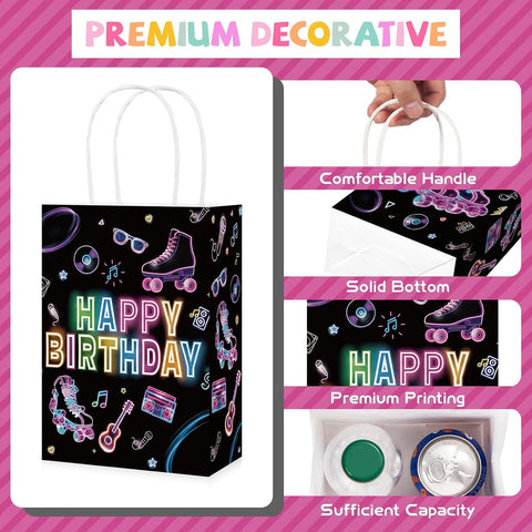 16Pcs Roller Skating Birthday Goodie Bags Neon 80s - Grencian
