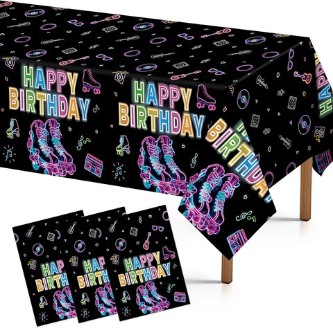 Grencian 3-piece roller skating birthday tablecloth set with neon glow design