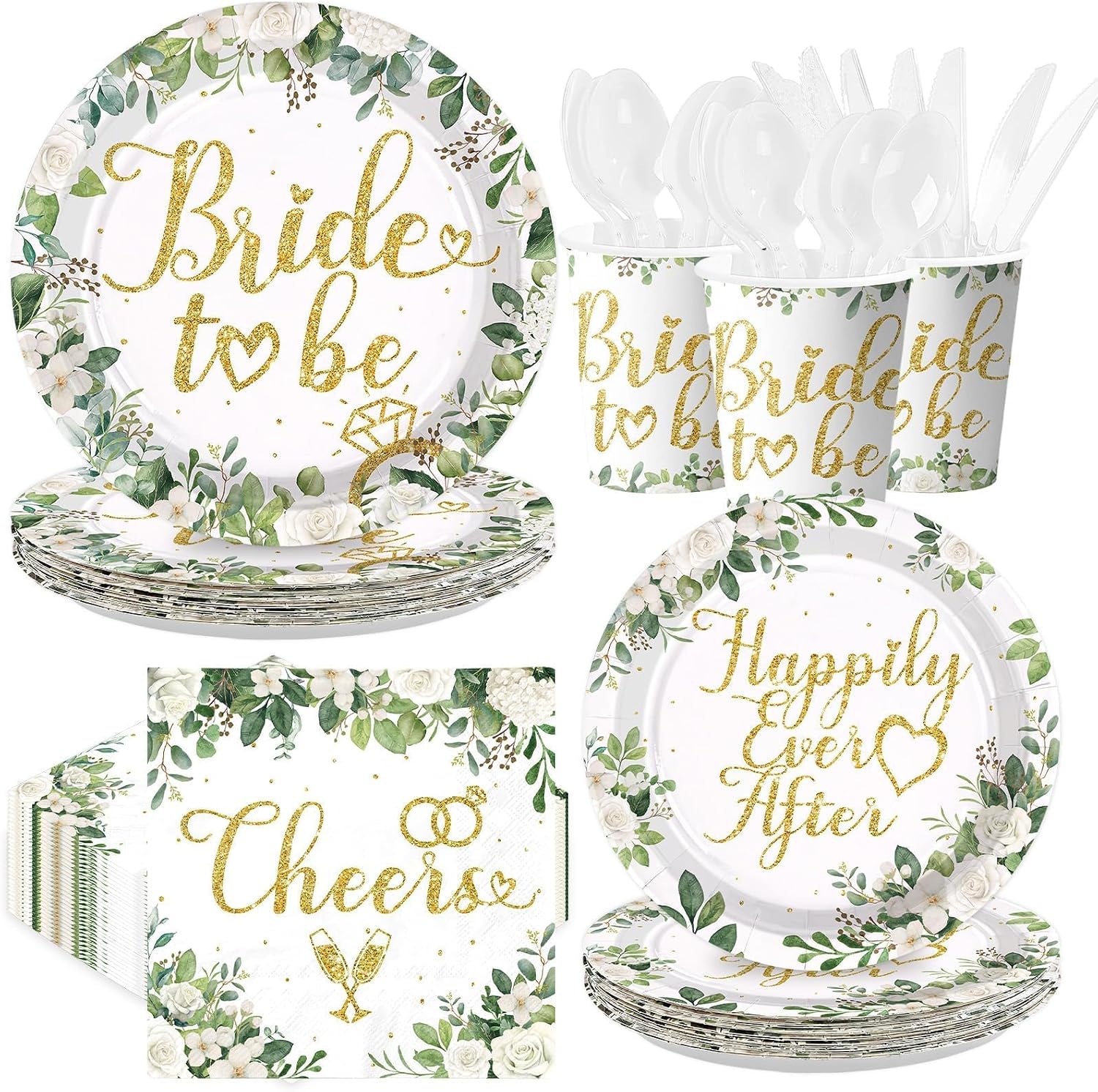 350Pcs Sage Green Bridal Shower Supplies Serves 50 - Grencian