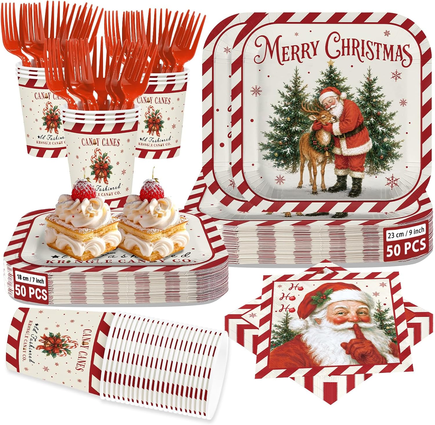 250Pcs Christmas Santa Plates Napkins Cups Set - Grencian