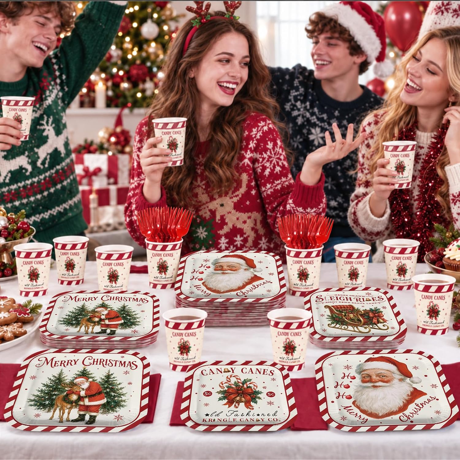 250Pcs Christmas Santa Plates Napkins Cups Set - Grencian