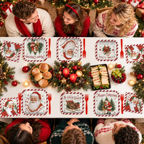 250Pcs Christmas Santa Plates Napkins Cups Set - Grencian