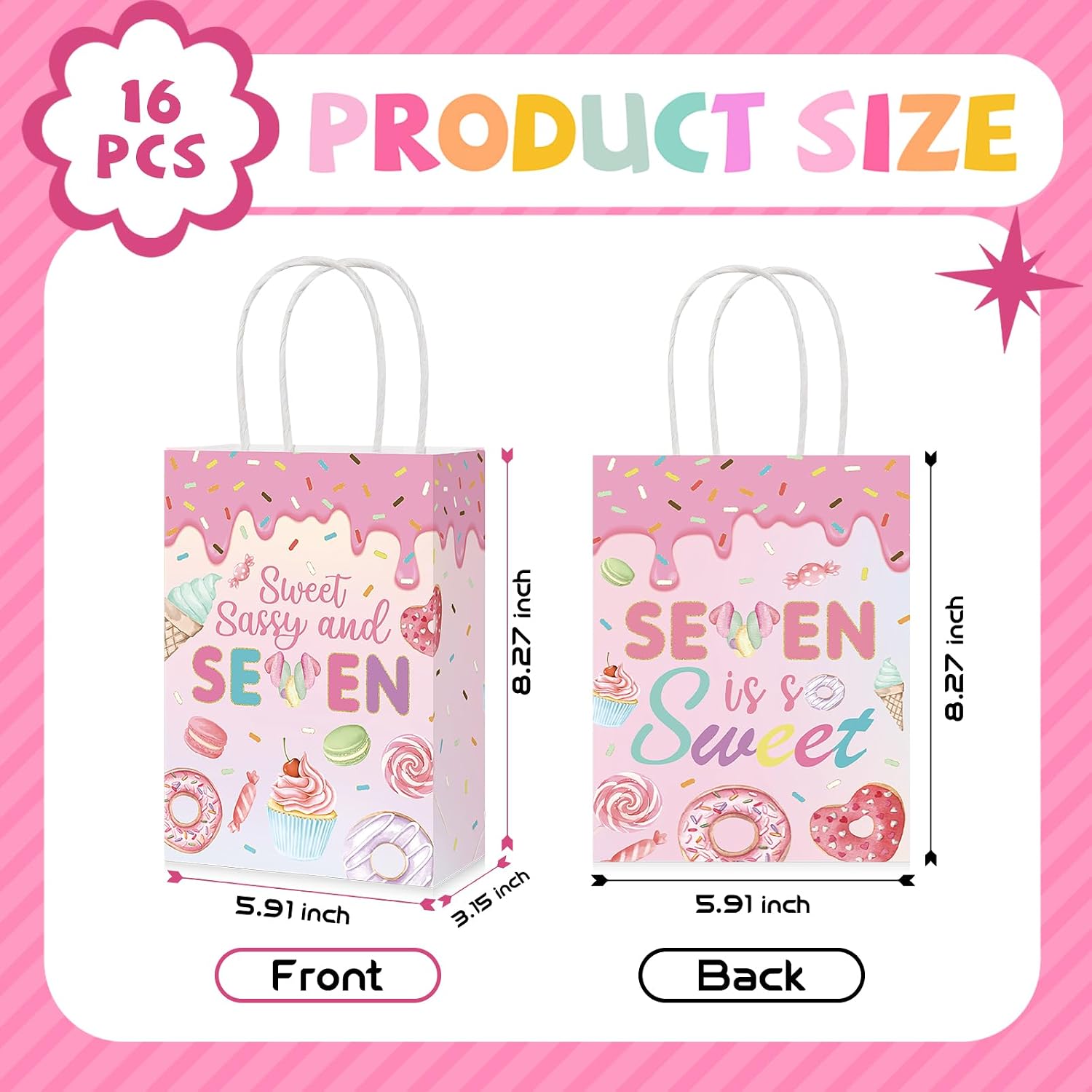 16Pcs Sweet Sassy 7 Birthday Goodie Bags Donut - Grencian