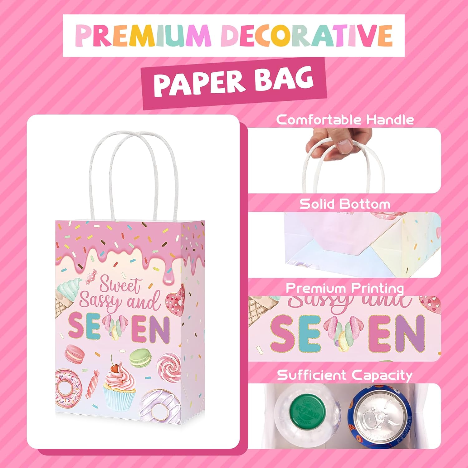 16Pcs Sweet Sassy 7 Birthday Goodie Bags Donut - Grencian