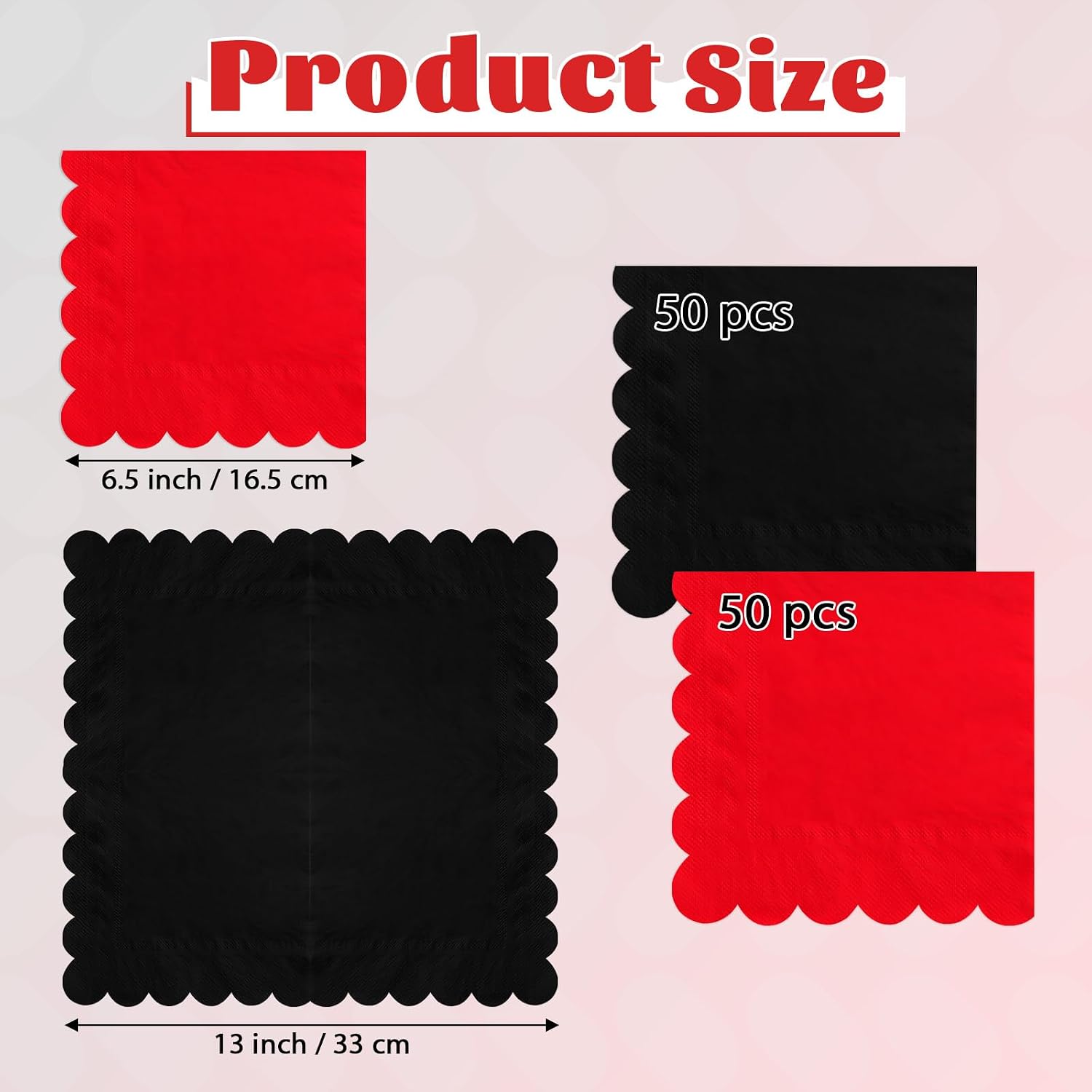 Red and black two-tone napkins showing the scalloped edge