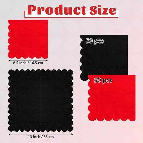 Red and black two-tone napkins showing the scalloped edge