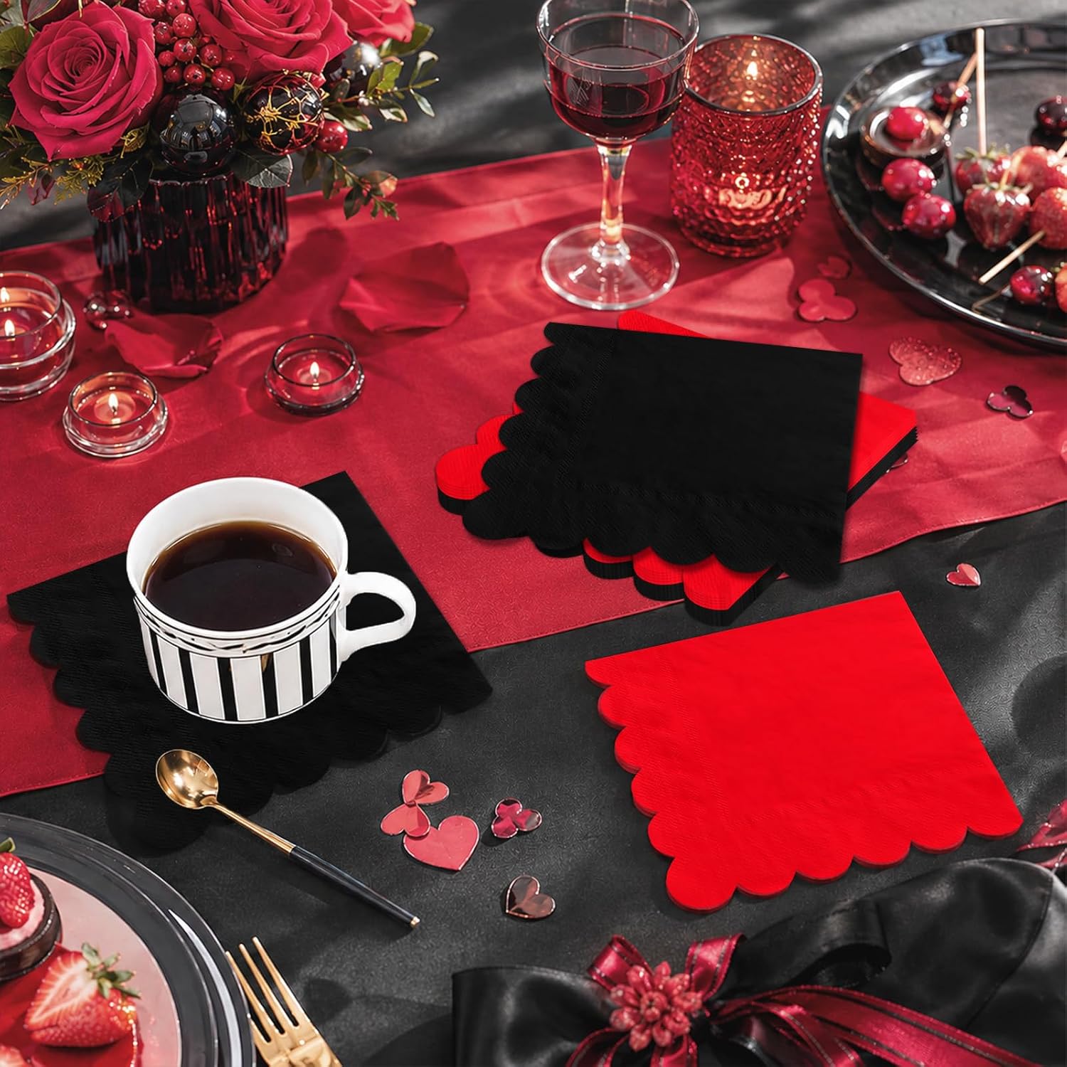 Single scalloped napkin on a table setting