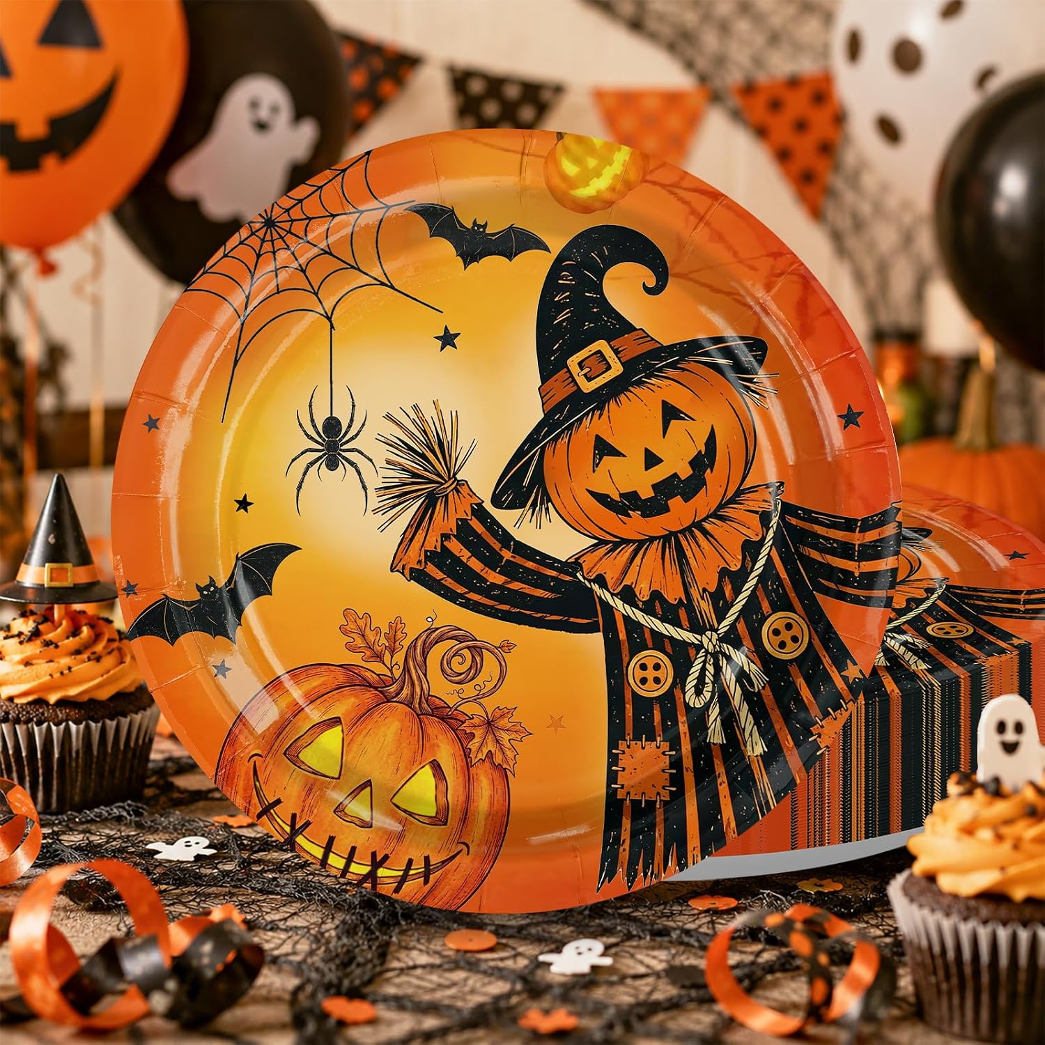 Fall Halloween table styled with the plates