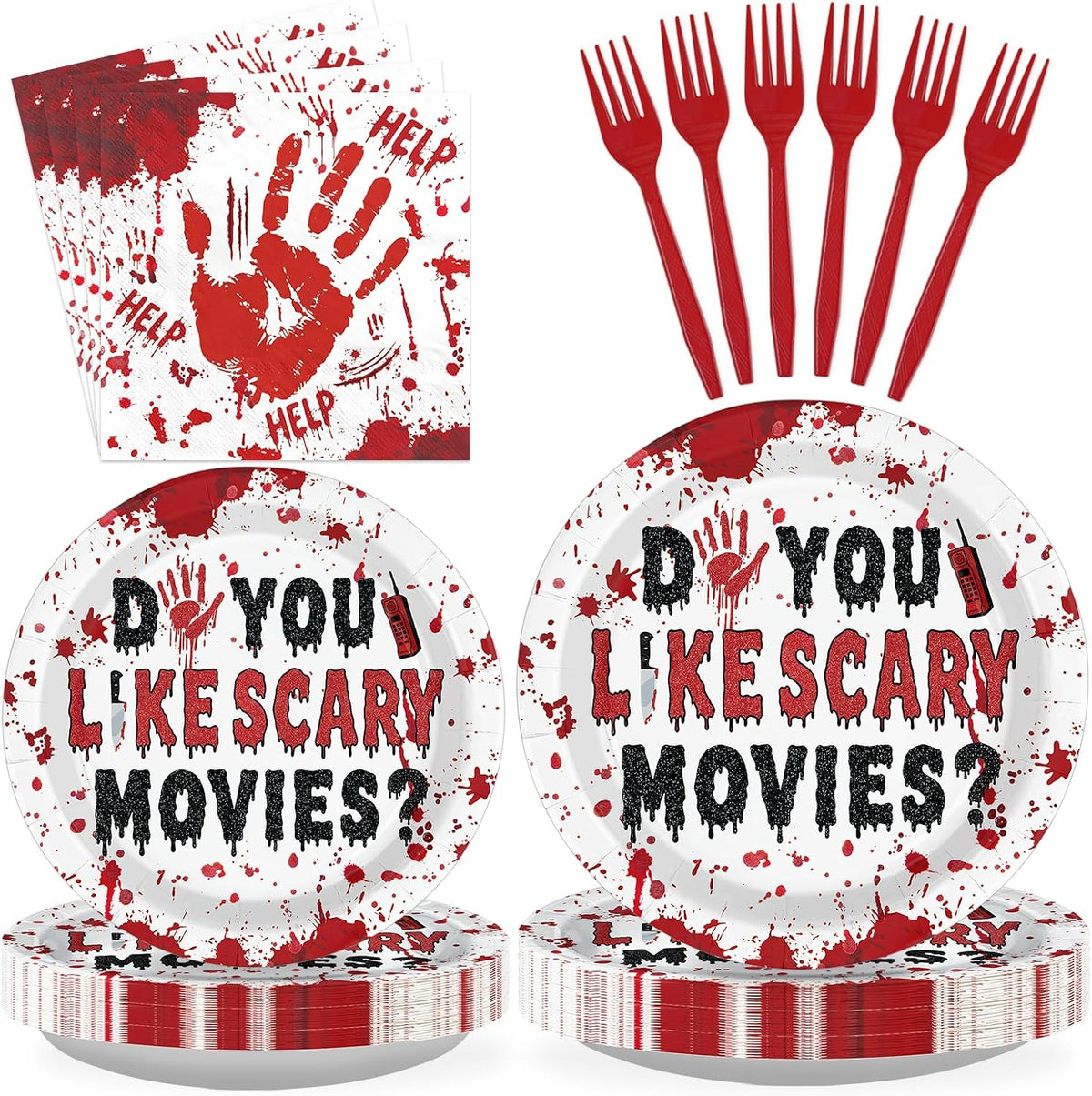 96Pcs Do You Like Scary Movies Halloween Plates Set - Grencian