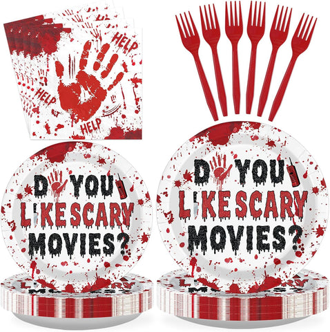 96Pcs Do You Like Scary Movies Halloween Plates Set - Grencian