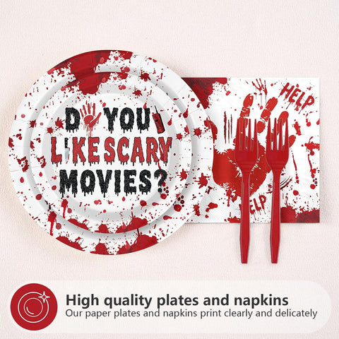 96Pcs Do You Like Scary Movies Halloween Plates Set - Grencian